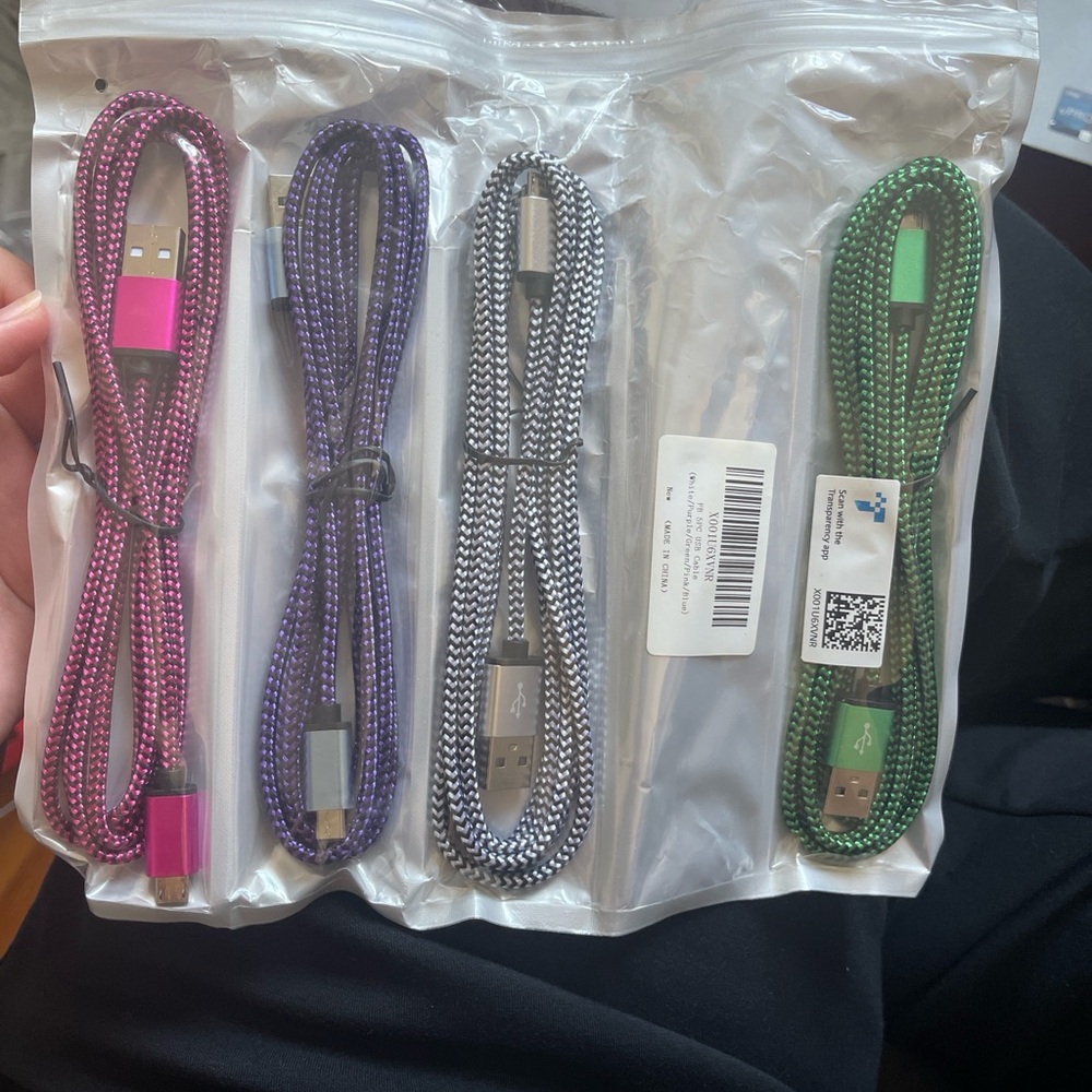 Braided USB Charging Cable Set - Pink, Purple, Gray, Green Micro USB 4pc